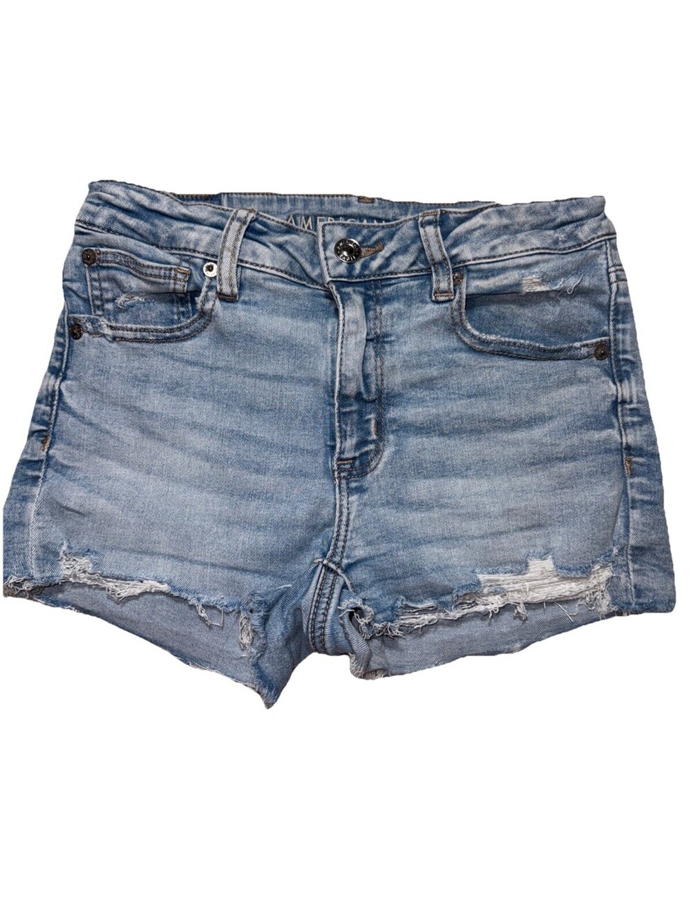 American Eagle Light Blue High Rise Shortie Jean Shorts Women’s Size. 2